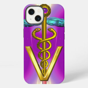 GOLDEN CADUCEUS VETERINARY SYMBOL / Pink Fuchsia iPhone 13 Case