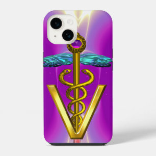 GOLDEN CADUCEUS VETERINARY SYMBOL / Pink Fuchsia iPhone 14 Case
