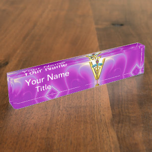 GOLDEN CADUCEUS VETERINARY SYMBOL Pink Fuchsia Nameplate