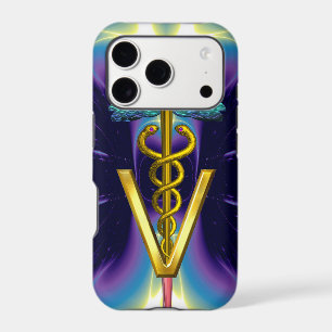 GOLDEN CADUCEUS VETERINARY SYMBOL / Purple Blue