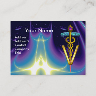GOLDEN CADUCEUS VETERINARY SYMBOL / Purple Blue Business Card