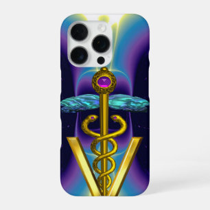 GOLDEN CADUCEUS VETERINARY SYMBOL / Purple Blue iPhone 16 Pro Case