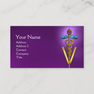 GOLDEN CADUCEUS VETERINARY SYMBOL / Purple Business Card