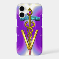 GOLDEN CADUCEUS VETERINARY SYMBOL / Purple Fuchsia