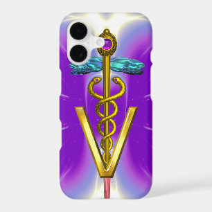 GOLDEN CADUCEUS VETERINARY SYMBOL / Purple Fuchsia