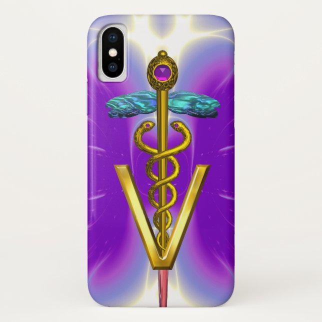 GOLDEN CADUCEUS VETERINARY SYMBOL / Purple Fuchsia Case-Mate iPhone Case (Back)