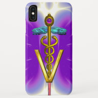 GOLDEN CADUCEUS VETERINARY SYMBOL / Purple Fuchsia