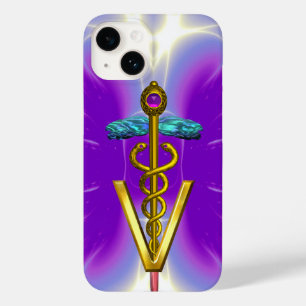 GOLDEN CADUCEUS VETERINARY SYMBOL / Purple Fuchsia Case-Mate iPhone 14 Case