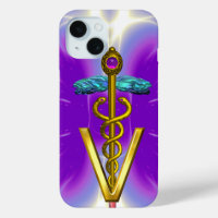 GOLDEN CADUCEUS VETERINARY SYMBOL / Purple Fuchsia