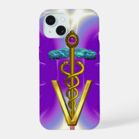 GOLDEN CADUCEUS VETERINARY SYMBOL / Purple Fuchsia