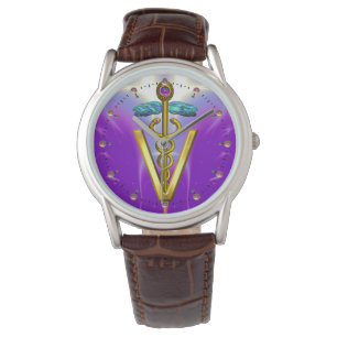 GOLDEN CADUCEUS VETERINARY SYMBOL / Purple Watch