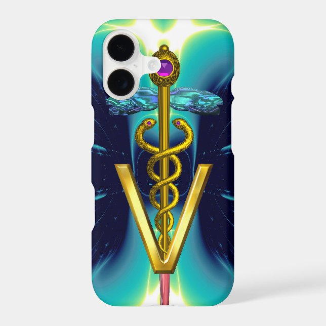 GOLDEN CADUCEUS VETERINARY SYMBOL / Teal Blue (Back)