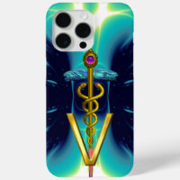 GOLDEN CADUCEUS VETERINARY SYMBOL / Teal Blue