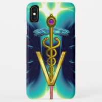 GOLDEN CADUCEUS VETERINARY SYMBOL / Teal Blue