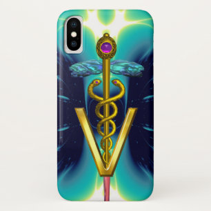 GOLDEN CADUCEUS VETERINARY SYMBOL / Teal Blue Case-Mate iPhone Case