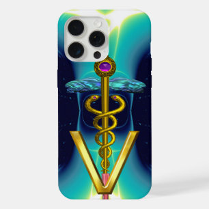 GOLDEN CADUCEUS VETERINARY SYMBOL / Teal Blue iPhone 15 Pro Max Case