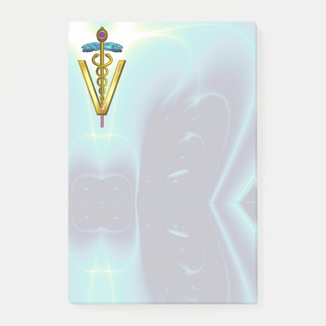GOLDEN CADUCEUS VETERINARY SYMBOL / Teal Blue Post-it Notes (Front)