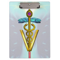 GOLDEN CADUCEUS VETERINARY SYMBOL /Teal Blue White