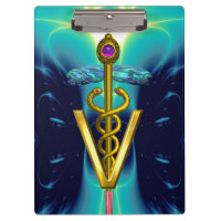 GOLDEN CADUCEUS VETERINARY SYMBOL /Turquoise Blue