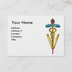 GOLDEN CADUCEUS VETERINARY SYMBOL / White Purple Business Card