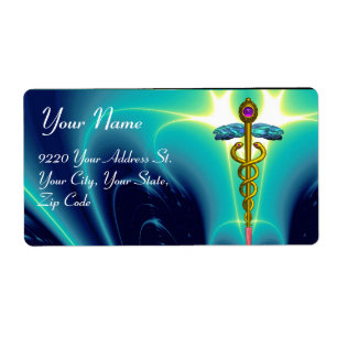 GOLDEN CADUCEUS, vibrant amethyst,aqua blue,teal