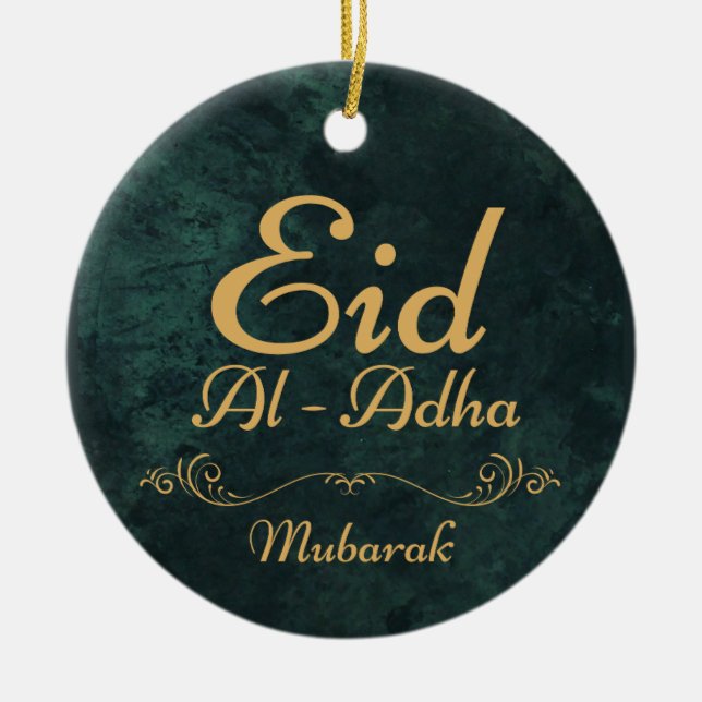  Golden Calligraphy Eid Al-Adha Mubarak 2025 Ceramic Tree Decoration (Front)