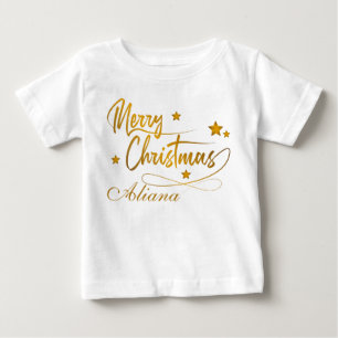 Golden Calligraphy Merry Christmas Personalised Baby T-Shirt