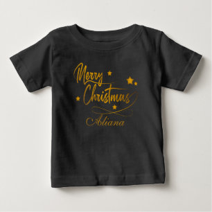 Golden Calligraphy Merry Christmas Personalised Baby T-Shirt