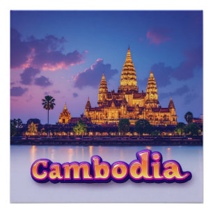 Golden Cambodian Temple At Dusk Poster