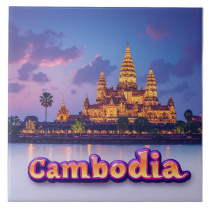 Golden Cambodian Temple At Dusk Tile