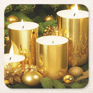 Golden Candles Christmas Holiday Paper Coaster