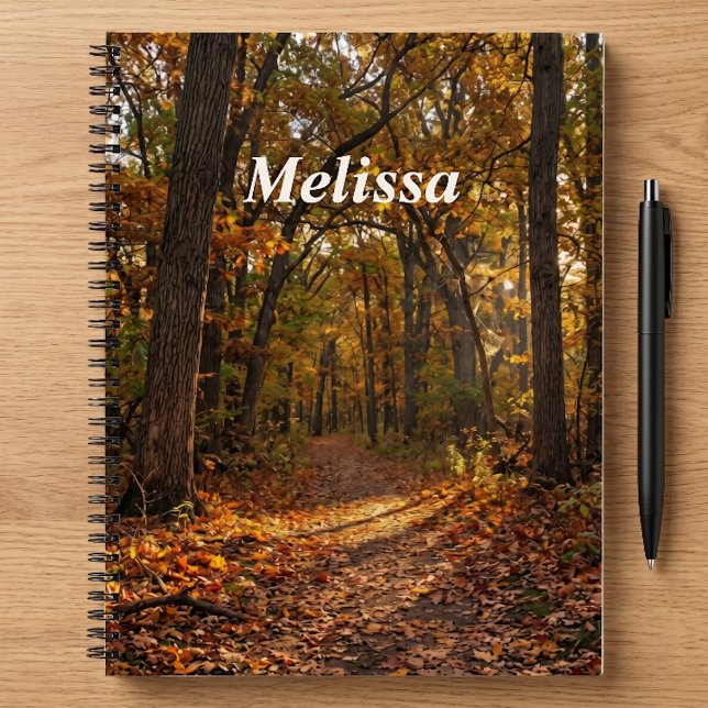 Golden Canopy Autumn Path Custom Name Notebook (Creator Uploaded)
