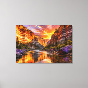 Golden Canyon Reflections Dramatic Sunset River Canvas Print