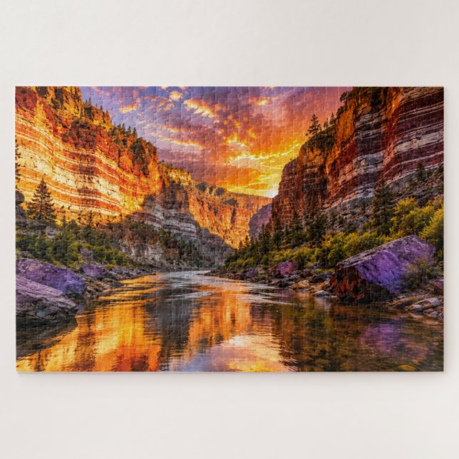 Golden Canyon Reflections | Dramatic Sunset River  Jigsaw Puzzle (Horizontal)