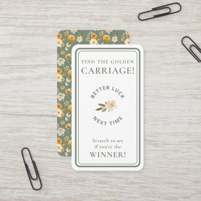 Golden Carriage Scratch-Off Sage Green Non-Winner Business Card (Front/Back In Situ)