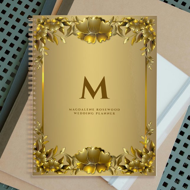 Golden Carved Flowers Frame | Name Initial Planner (Creator Uploaded)