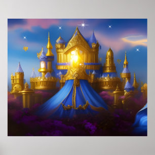 Golden Castle gold blue fantasy magical Poster