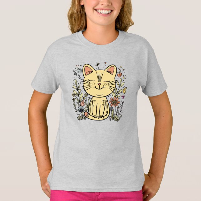 Golden Cat | Elegant Cat Art T-Shirt (Front)