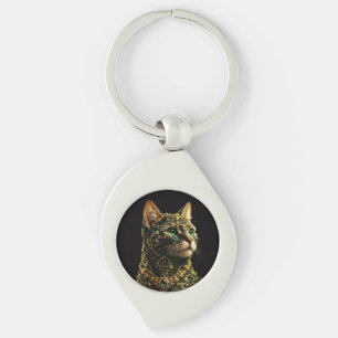 Golden Cat Green Eyes Elegant Art Key Ring