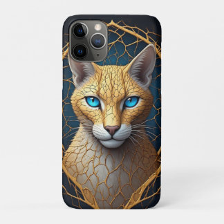 Golden Cat Portrait With Black Gold Geometric Fram Case-Mate iPhone Case