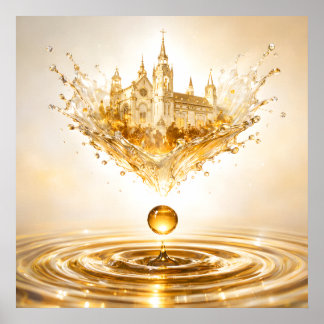 Golden Cathedral Liquid Splash Poster