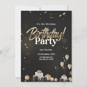 Golden Celebration Black and Gold  Birthday Invitation
