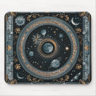 Golden Celestial Moon Orbit with Detailed Astral Mouse Pad