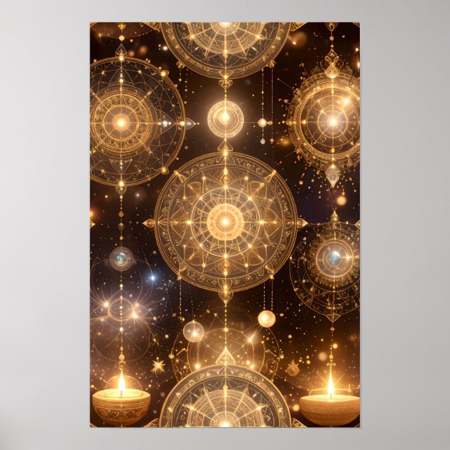 Golden Celestial Mystical Art Poster (Front)
