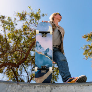 Golden Celestial Peaks Watercolor Skateboard