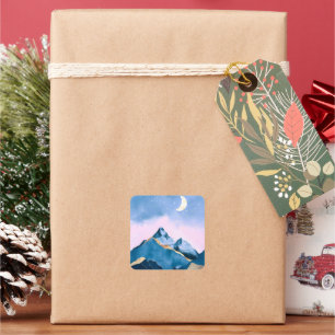 Golden Celestial Peaks Watercolor Square Sticker