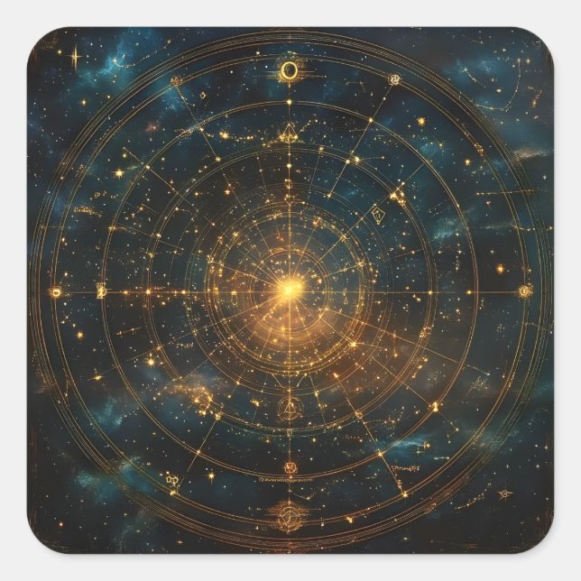 Golden Celestial Star Map (3) Square Sticker (Front)