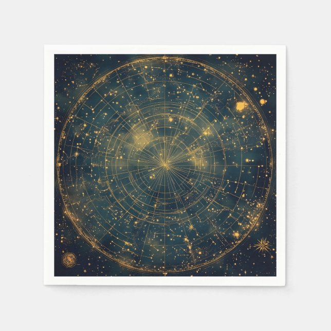 Golden Celestial Star Map (4) Napkin (Front)