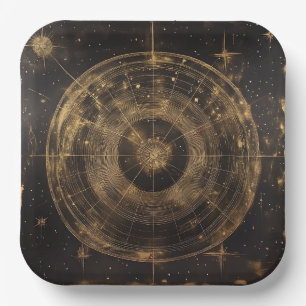 Golden Celestial Star Map (5) Paper Plate