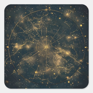 Golden Celestial Star Map (5) Square Sticker